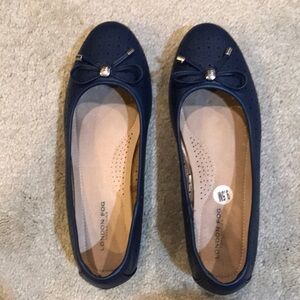 London Fog Blue Babette Laser Cut Ballet Flats with Bow & Silver Accents-9.5